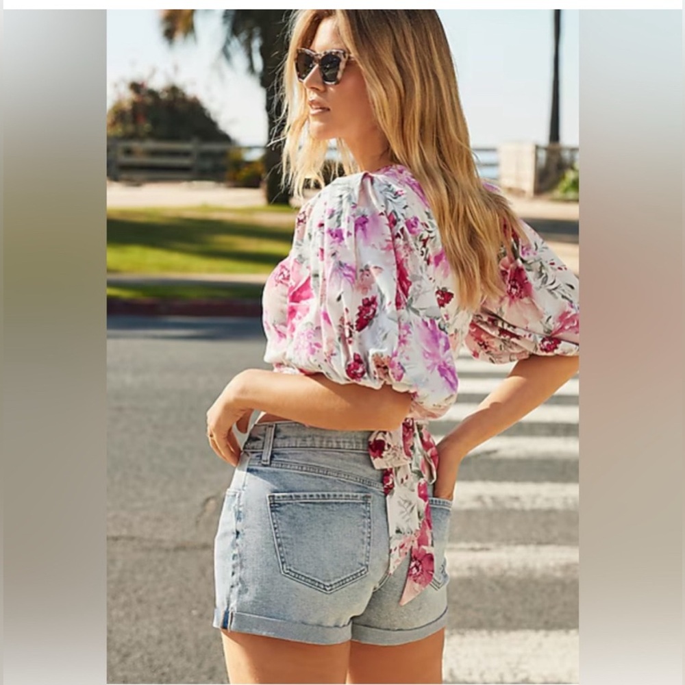 Express Puff Sleeve Floral Tie Back Top Size Small - Picture 6 of 15